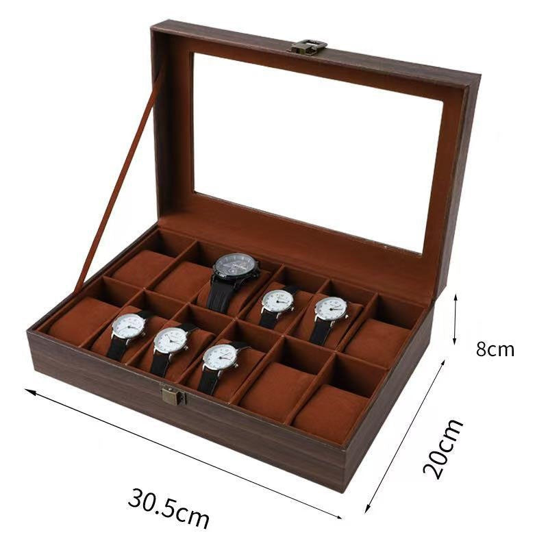 Coffret Vitré Boisé finition brun noyer, 12 montres, 30,5 x 20 x 8 cm #Finition_Brun noyer