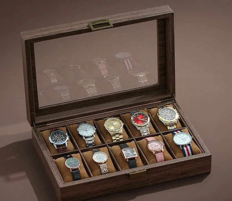 Coffret Vitré Patiné 10 montres sur deux rangs #Capacité_10 montres