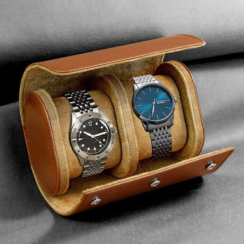 Étui Rouleau à Rabat marron, 2 montres #Couleur_Marron