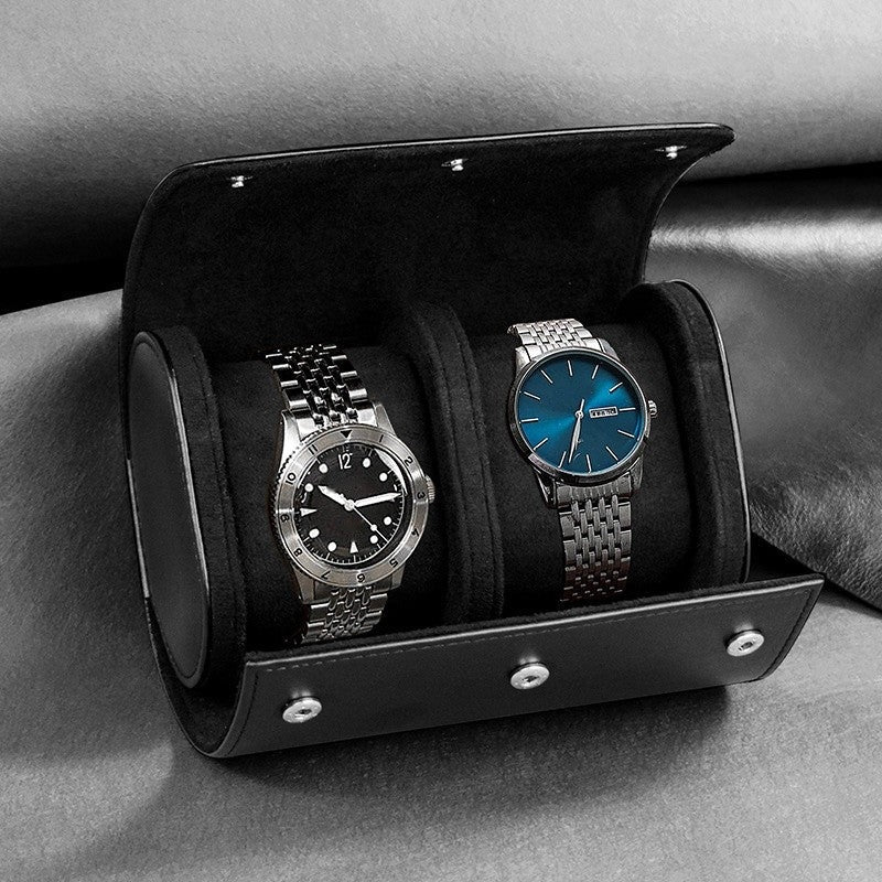 Étui Rouleau à Rabat noir, 2 montres #Couleur_Noir