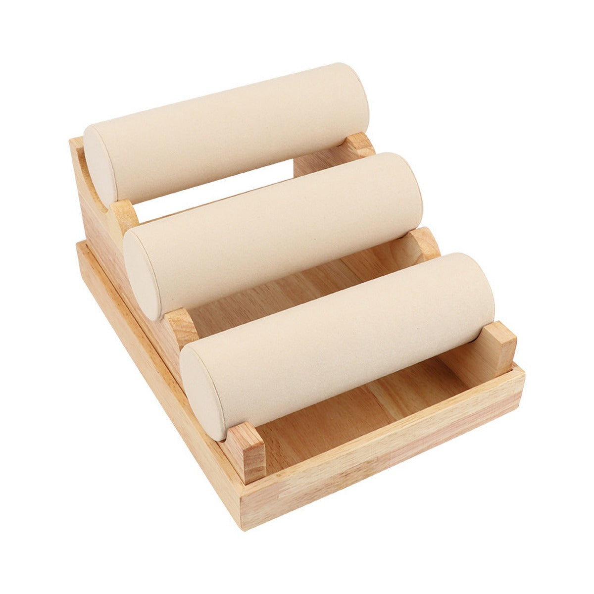 Présentoir à Gradins en Bois, 3 rouleaux velours beige #Couleur_Beige