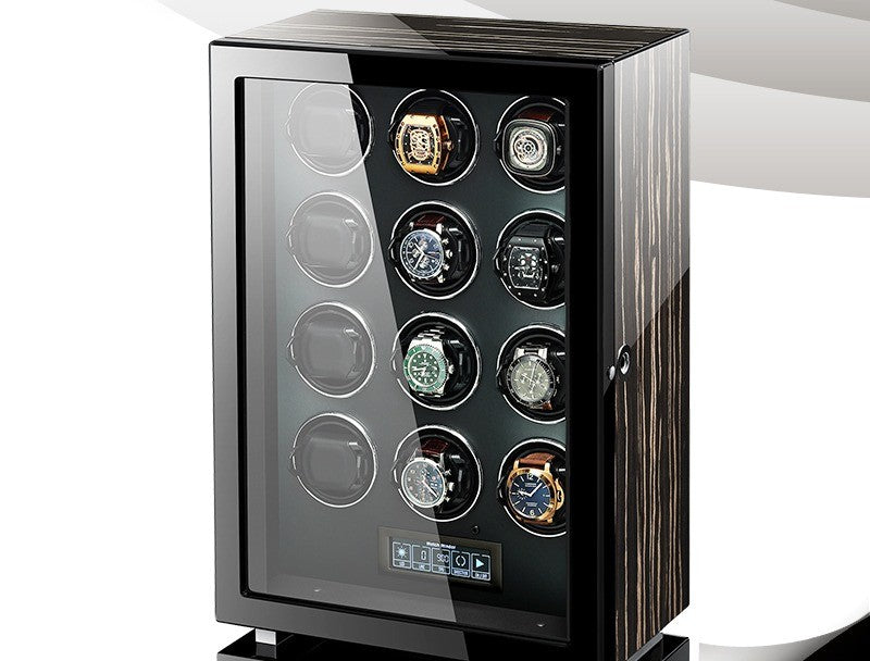 Remontoir Armoire Laquée Noire 12 montres, façon ébène