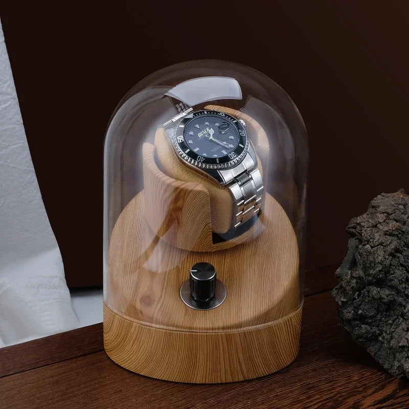 Remontoir Cloche de Verre 1 montre, socle bois clair #Couleur_Bois clair