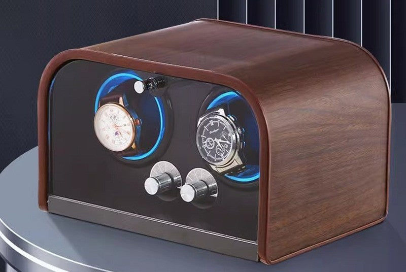 Remontoir Rétro en Bois 2 montres, éclairage bleu #Capacité_2 montres