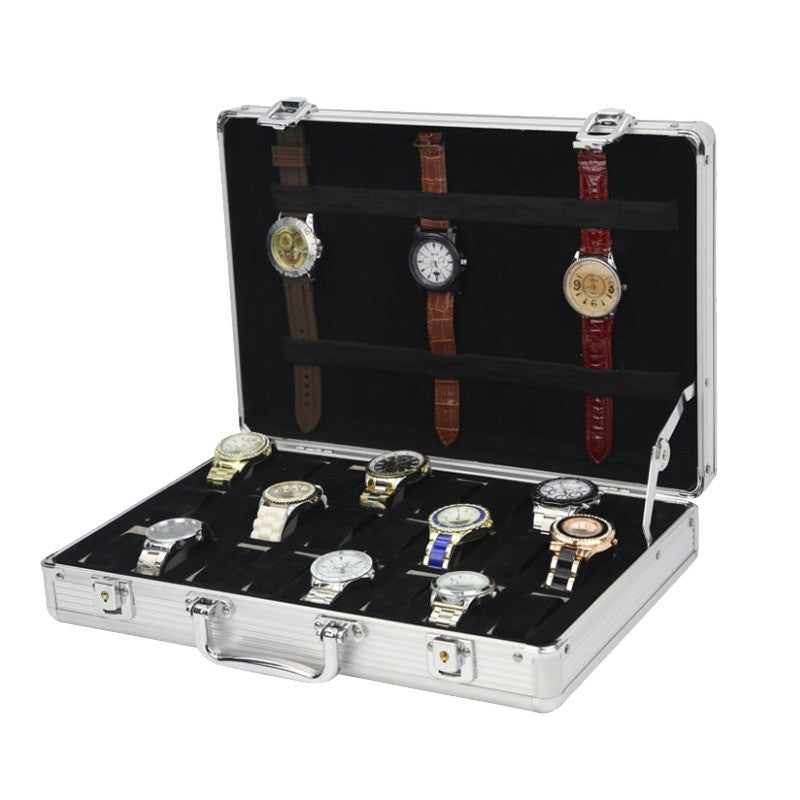 Valise de Collection Aluminium ouverte, montres rangées
