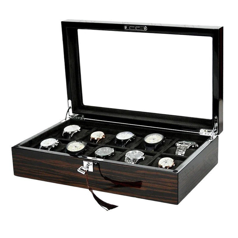 Coffret Laqué Vitré 10 montres, façon ébène #Capacité_10 montres