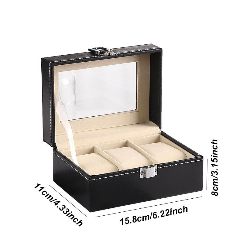 Coffret Noir Surpiqué 3 montres, intérieur crème #Capacité_3 montres