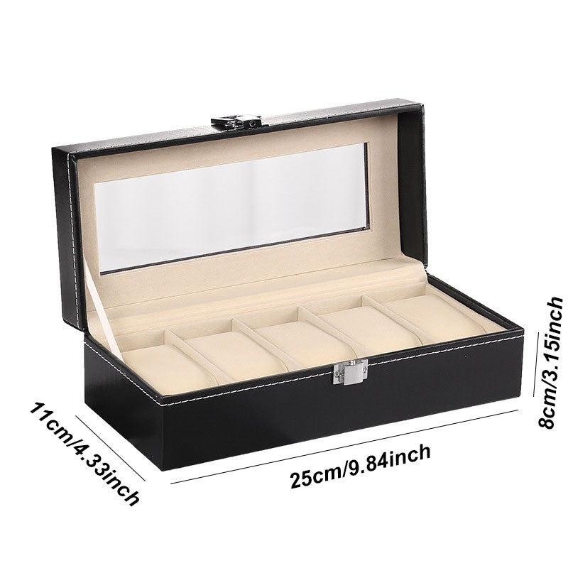 Coffret Noir Surpiqué 5 montres, intérieur crème #Capacité_5 montres