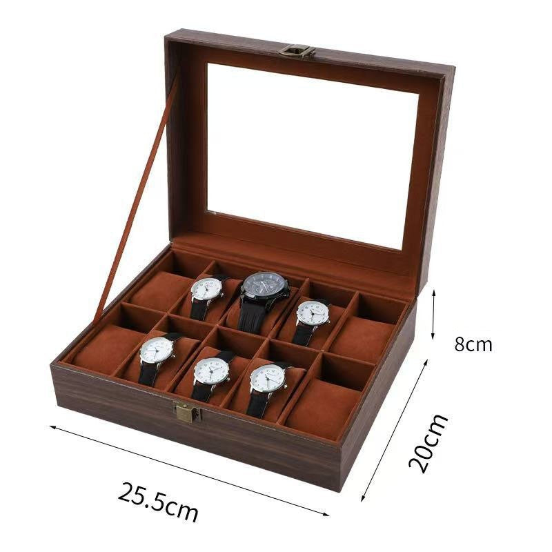 Coffret Vitré Boisé finition brun noyer, 10 montres, 25,5 x 20 x 8 cm #Finition_Brun noyer