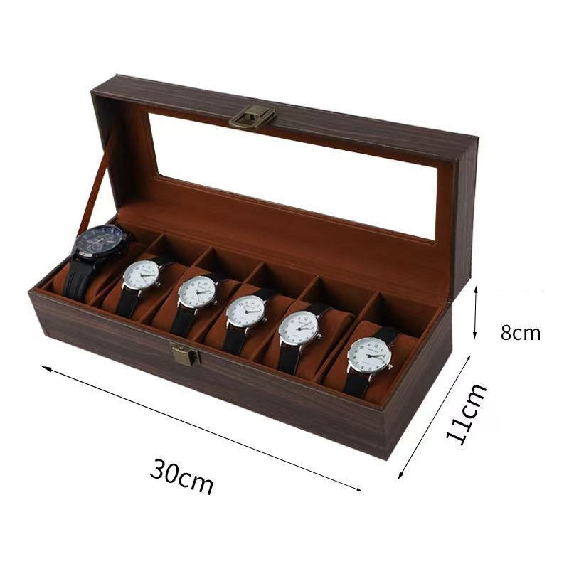 Coffret Vitré Boisé finition brun noyer, 6 montres, 30 x 11 x 8 cm #Finition_Brun noyer