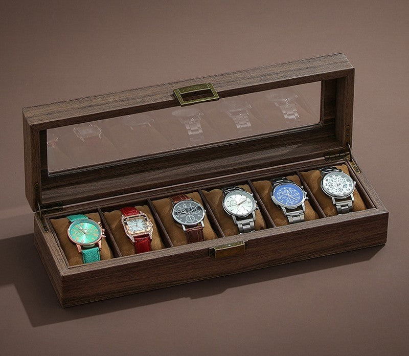 Coffret Vitré Patiné 6 montres, aspect bois #Capacité_6 montres