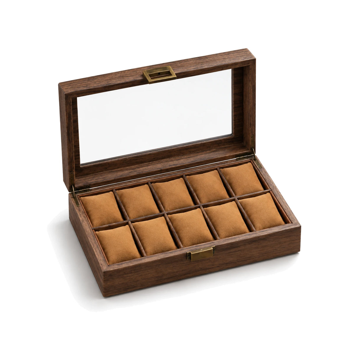 Coffret Vitré Patiné 10 montres sur deux rangs, fond blanc #Capacité_10 montres