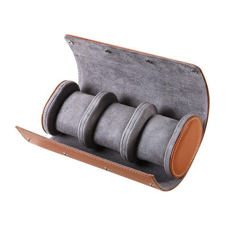 Étui Rouleau à Pressions cognac, 3 montres #Couleur_Cognac