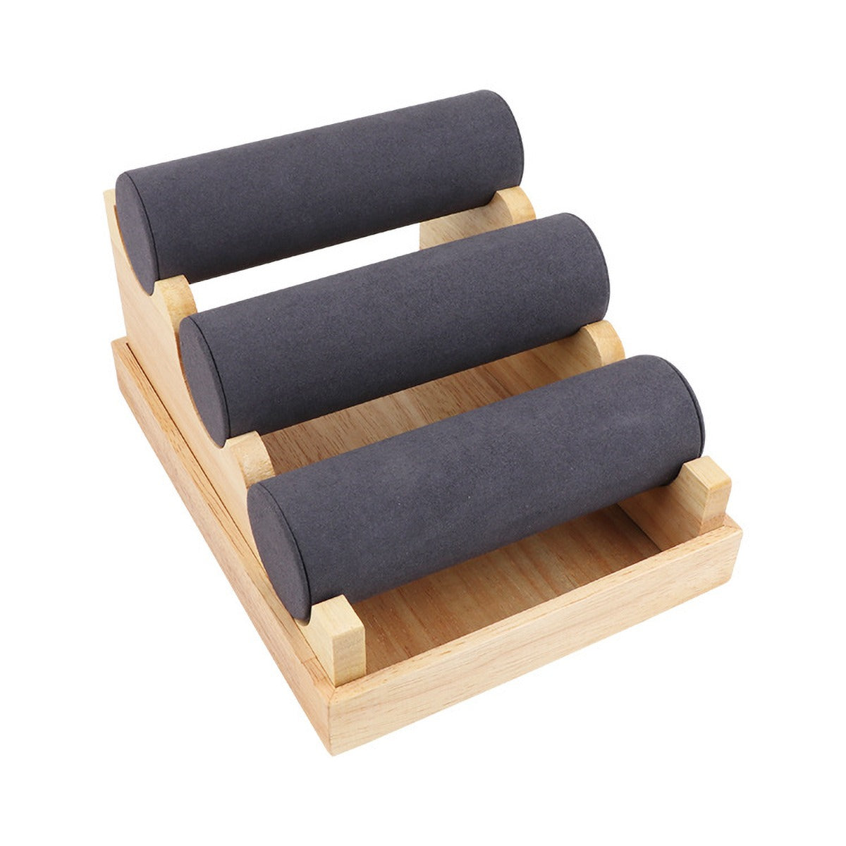 Présentoir à Gradins en Bois, 3 rouleaux velours noir #Couleur_Noir