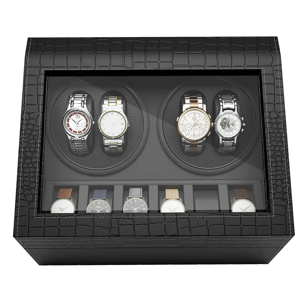 Remontoir Coffret Croco garni, couvercle vitré fermé
