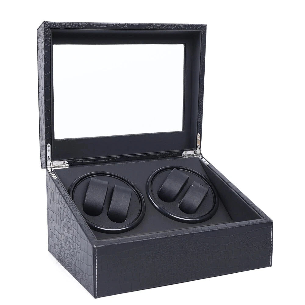 Remontoir Coffret Croco, 4 montres et 6 rangements, couvercle ouvert