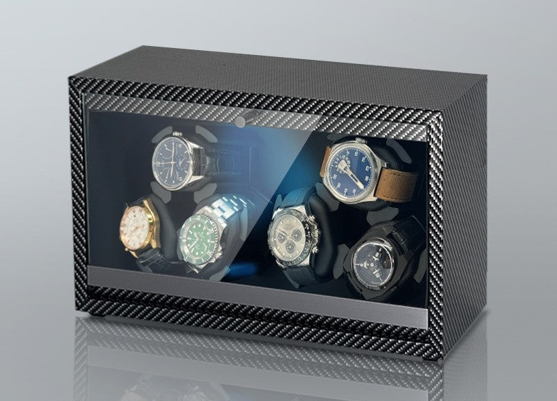 Remontoir Texture Carbone, version 6 montres, porte vitrée #Capacité_6 montres